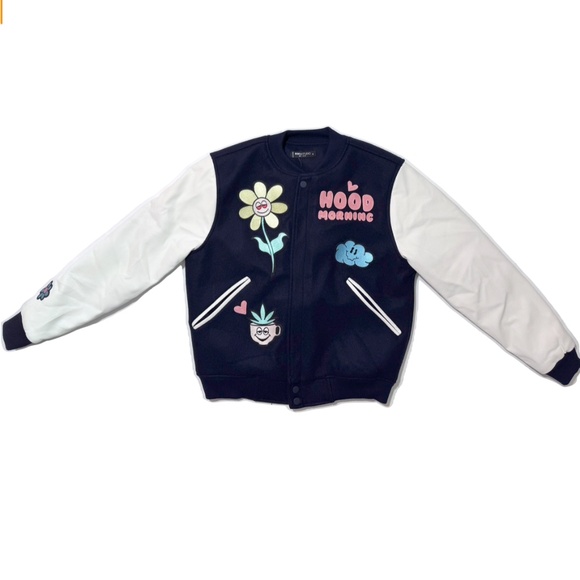 RokuStudio Hood Morning Navy and White Varsity Jacket Size Medium NWT - Picture 2 of 14